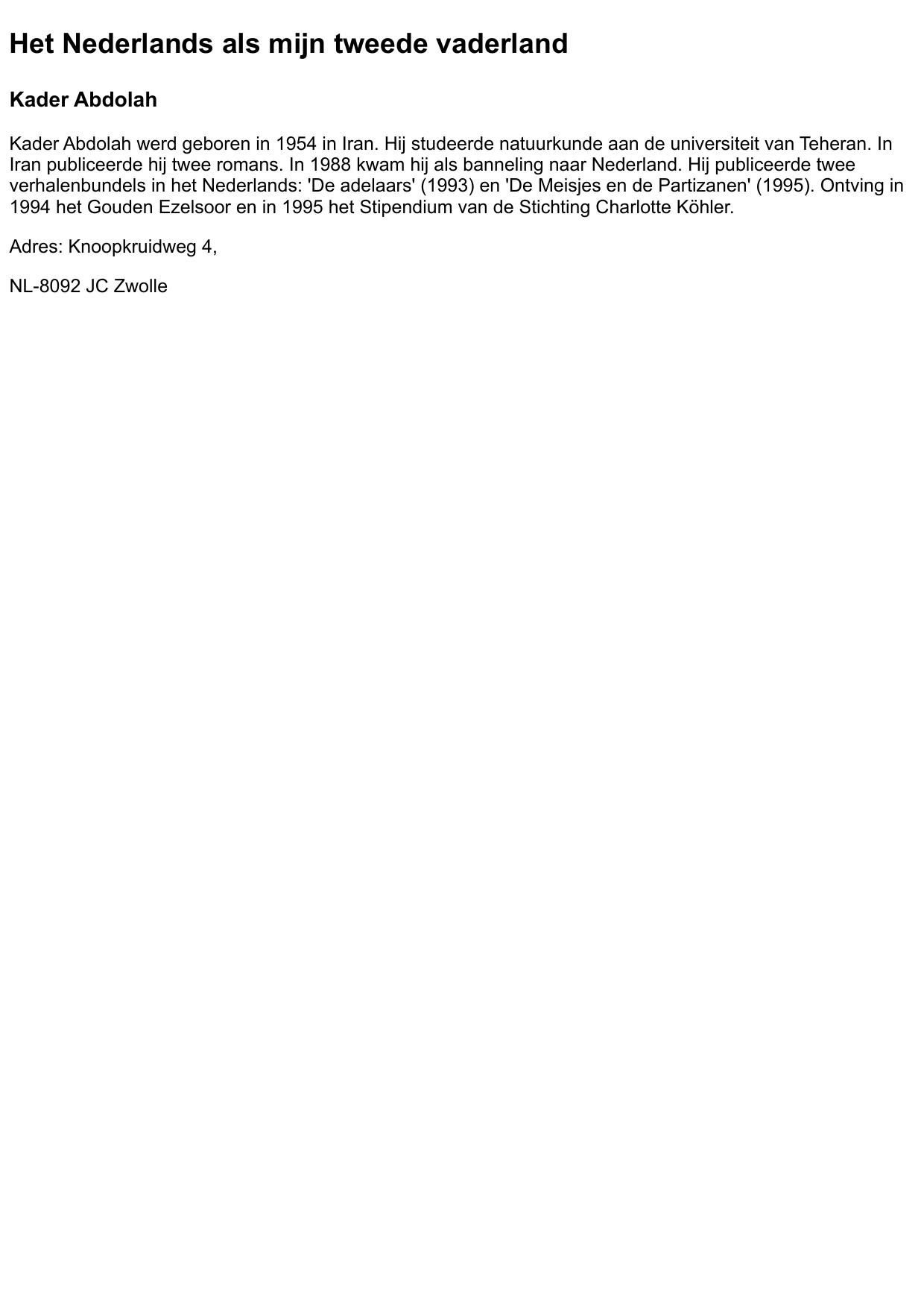 Het Nederlands als mijn tweede vaderland